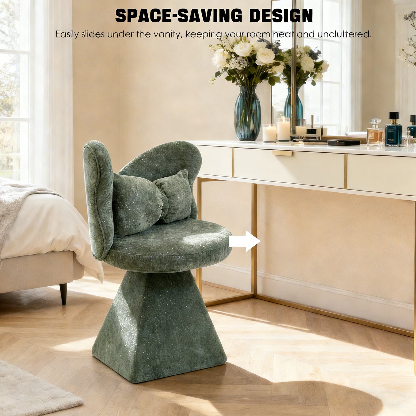 Modern Vanity Chair With Butterfly Back, Swivel Accent Chair