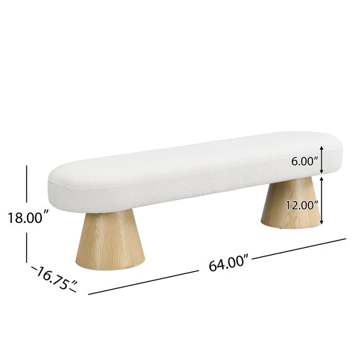 Bench, Boucle Ottoman, 64L Beige Stool Top Wood Leg 300 LBS Weight Capacity