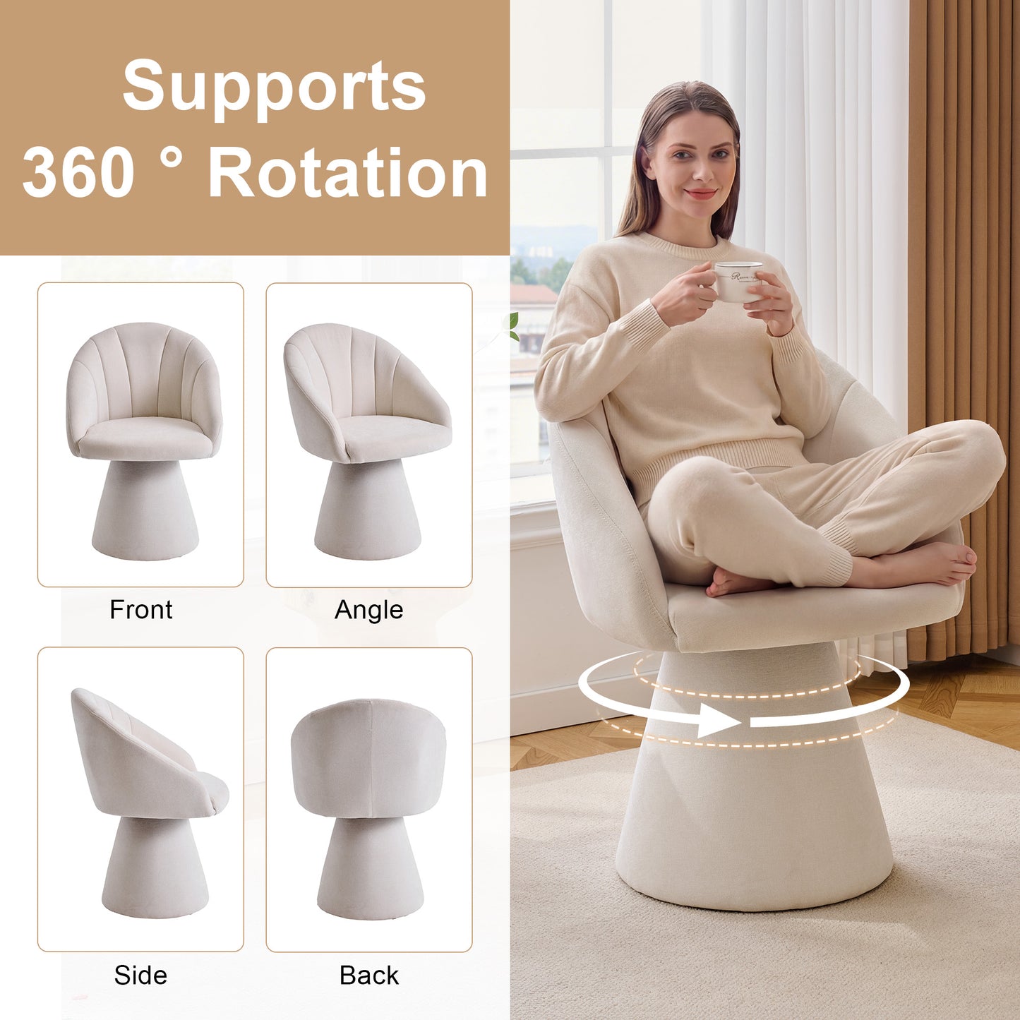 Chenille Fabric Swivel Accent Armchair