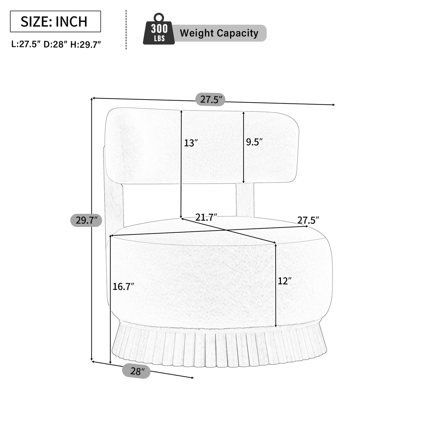 Modern Boucle Armless Chair, Wooden Base Cozy