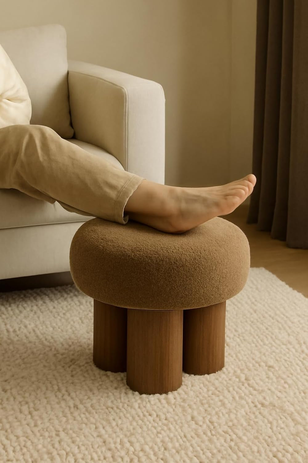 Brown Mushroom Stool Ottoman Footrest 16.54 Inches