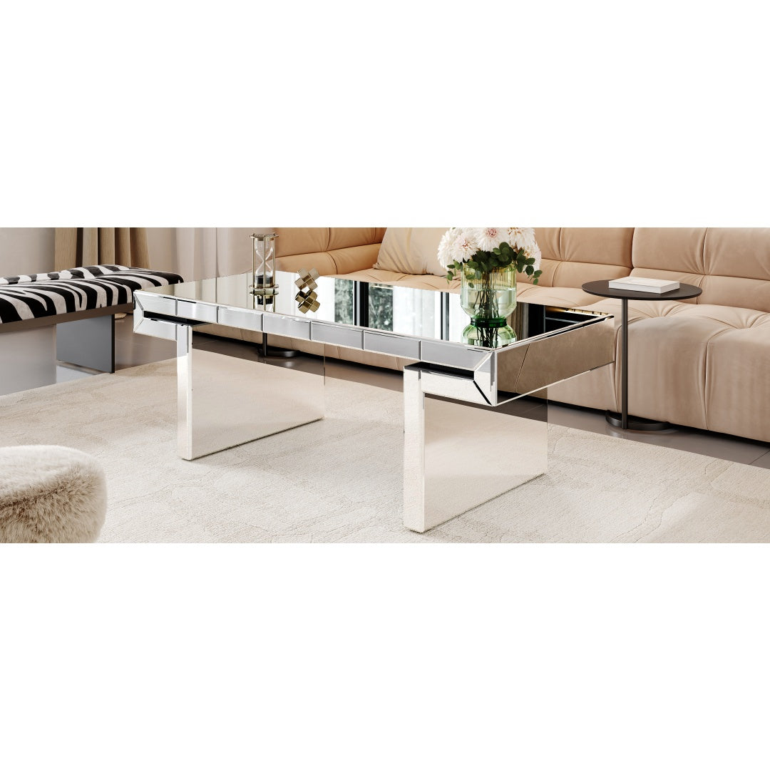 Crystal Coffie Table with Fluted Tempered Glass Light Luxury Style