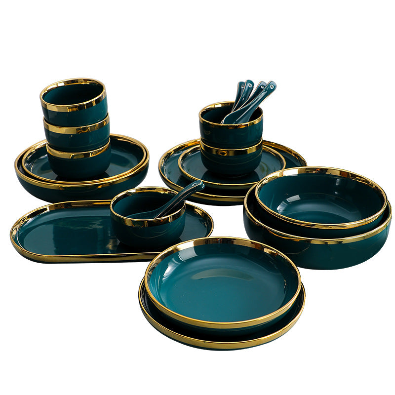 Ceramic Bowl Suit Peacock Green Plate Dinner