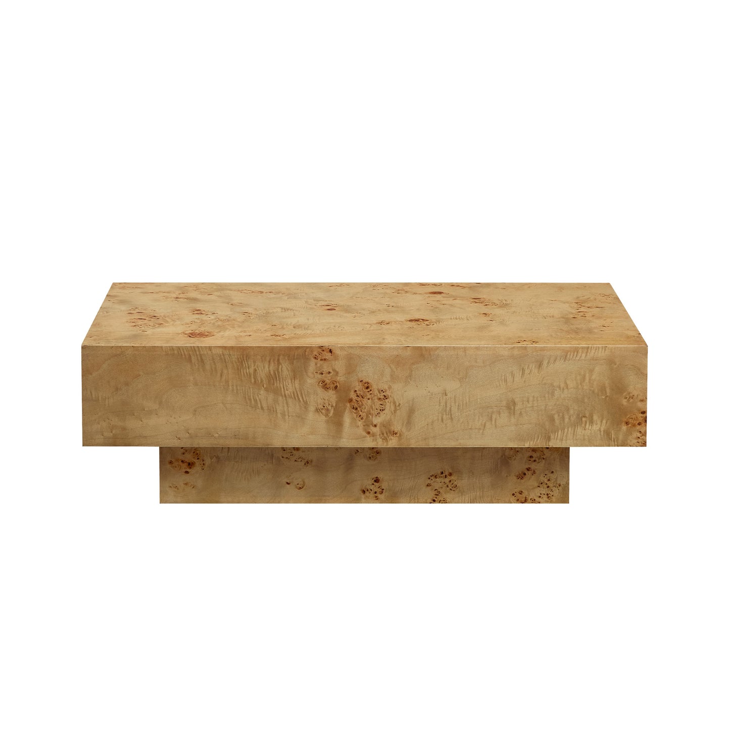43.31 Inch Burl Wood Veneer Coffee Table,Rectangle Mid-Century Modern Table For Living Room,Coffee Table With Sturdy MDF Pedestal For Office,Apartment,Natural