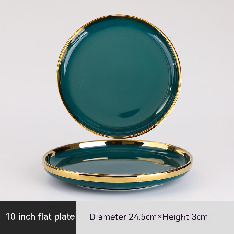 Ceramic Bowl Suit Peacock Green Plate Dinner