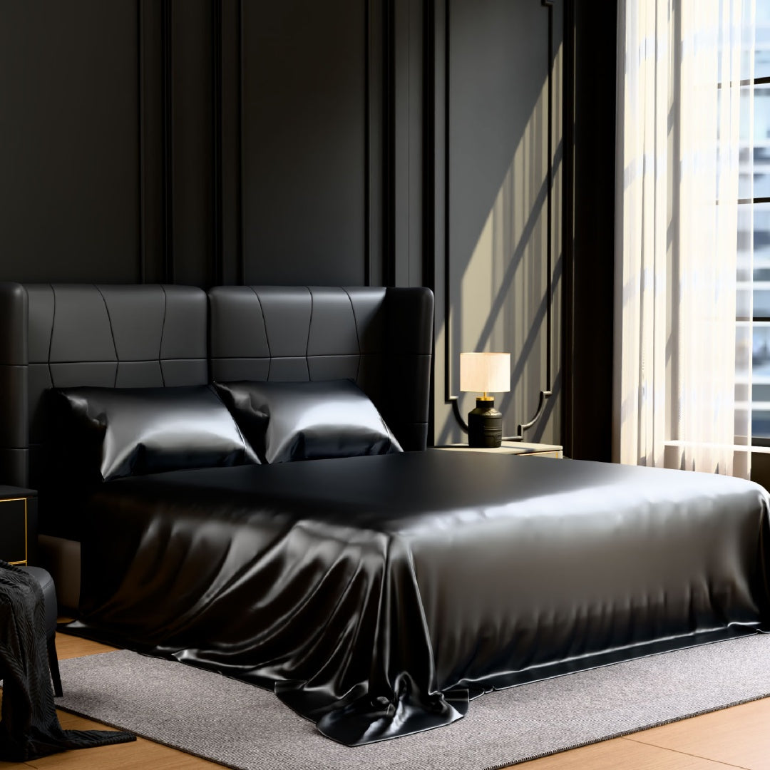 Satin Bed Sheets, Queen Size Sheets Sets Only, 4 Pcs Silky Bedding Set With 15 Inches Deep Pocket For Mattress Queen, Black