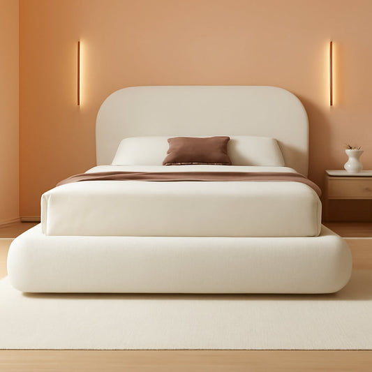 Luxurious King Velvet Upholstered Platform Bed Beige