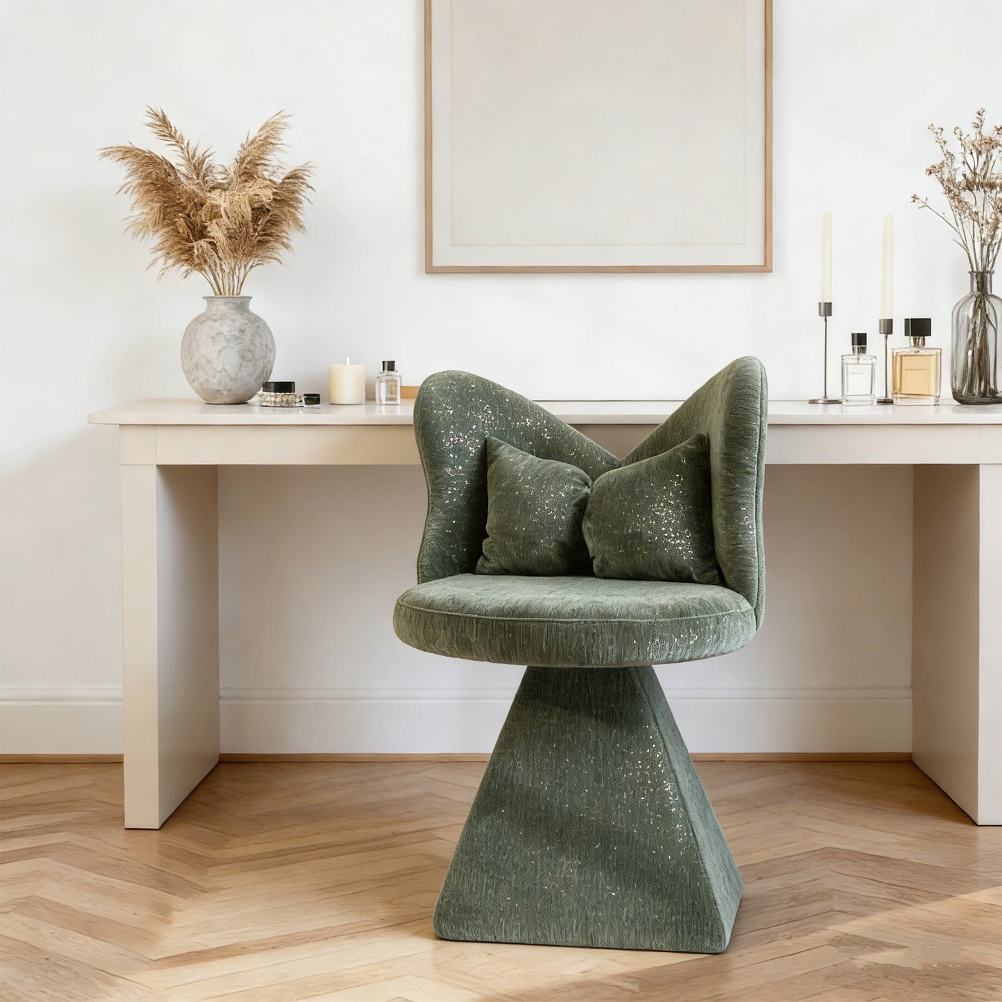 Modern Vanity Chair With Butterfly Back, Swivel Accent Chair