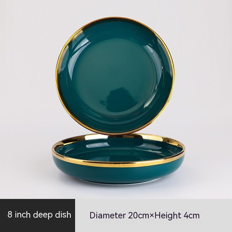 Ceramic Bowl Suit Peacock Green Plate Dinner