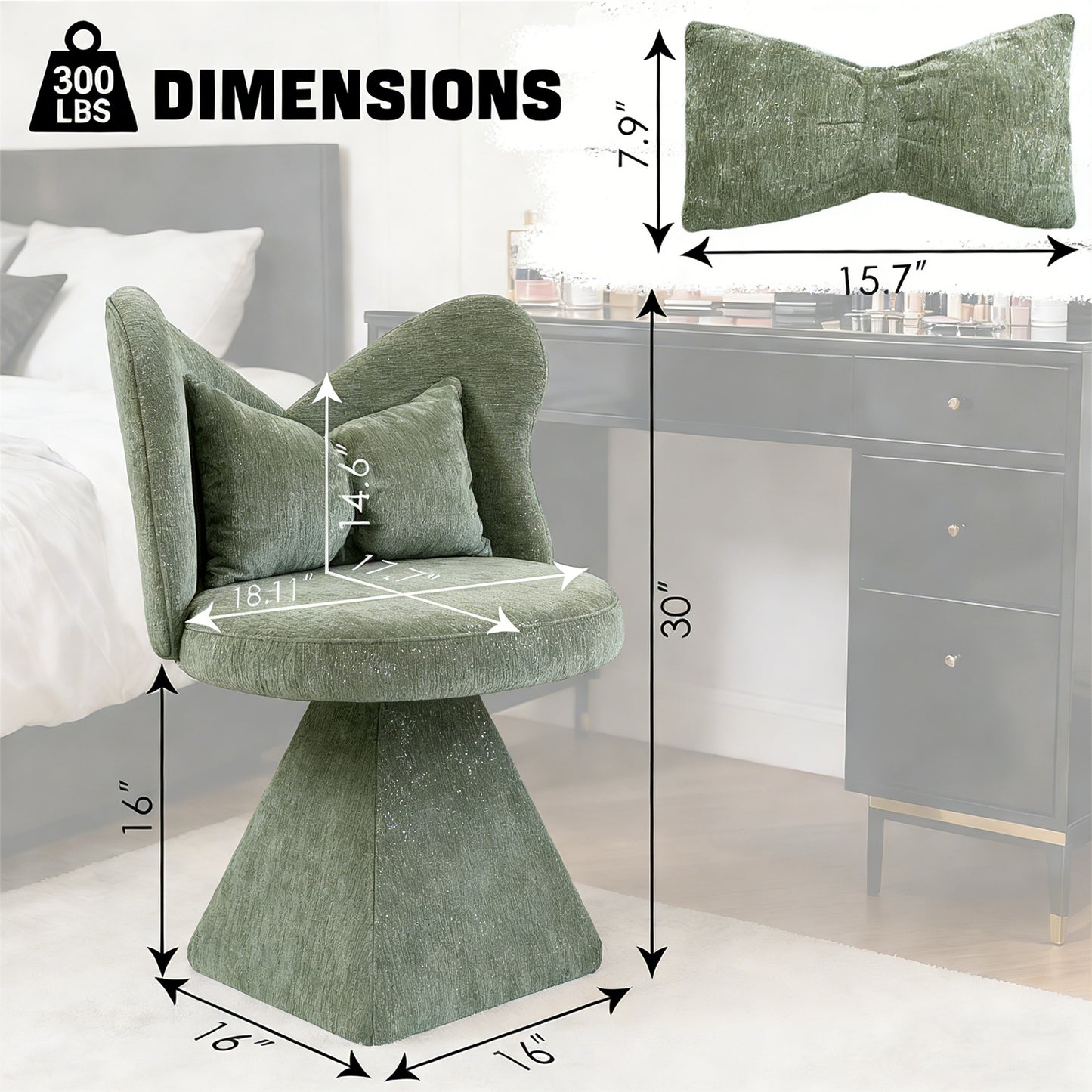Modern Vanity Chair With Butterfly Back, Swivel Accent Chair