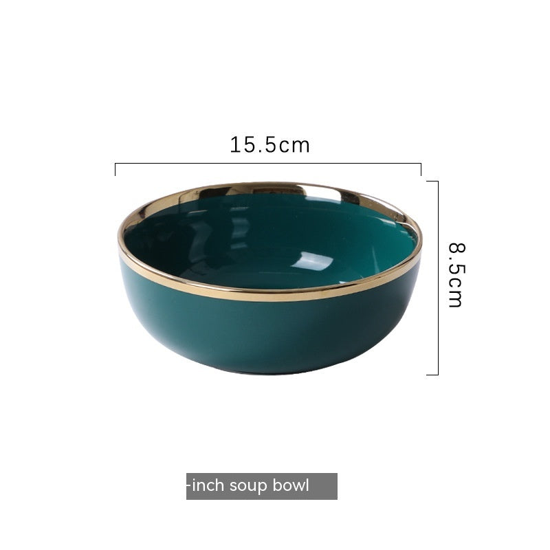 Ceramic Bowl Suit Peacock Green Plate Dinner