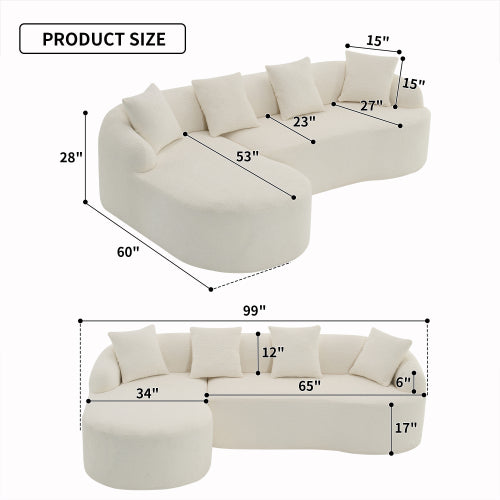 L COMPRESSION SOFA Combining Chaise Longue With 3-seater, Chenille Fabric