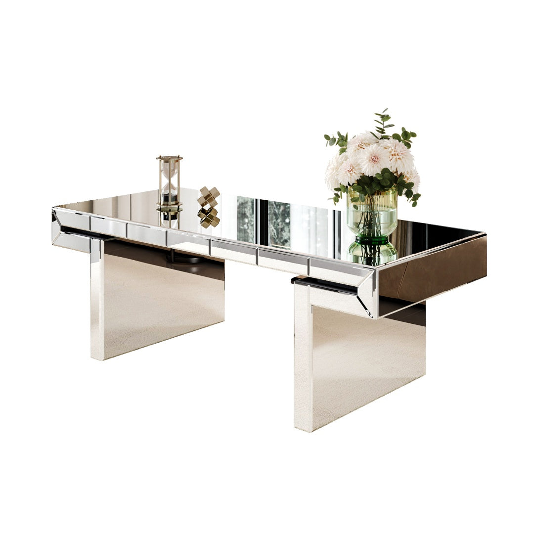 Crystal Coffie Table with Fluted Tempered Glass Light Luxury Style