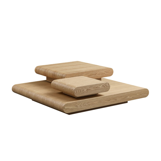 3-Piece Modular Stacking Coffee Table  Natural Wood Look, Mordern MDF Table Front Of The Sofa, 39.37 Inch Square Center Coffee Table For Living Room,No Assembly,Natural Color