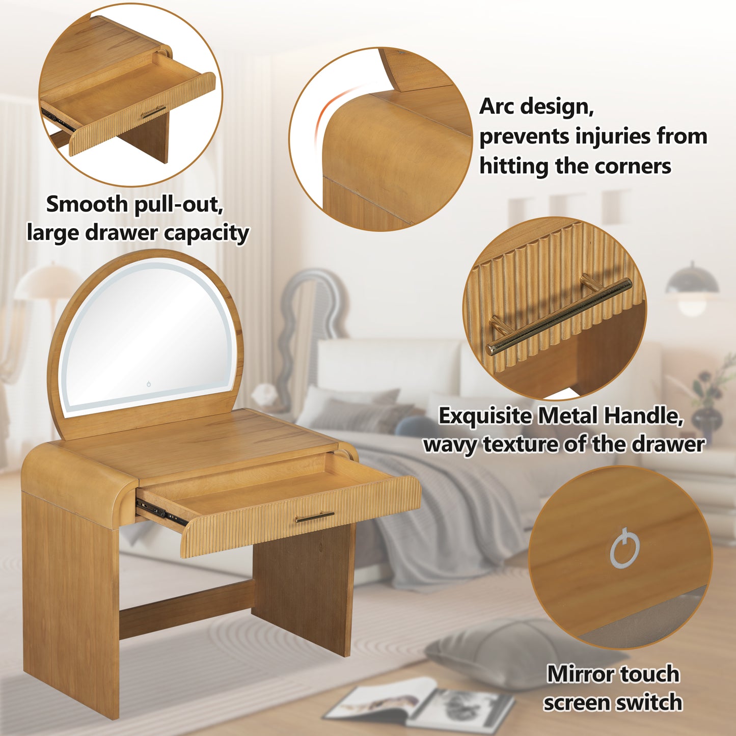 Makeup Vanity Table With Mirror Touch Screen Lighted Natural