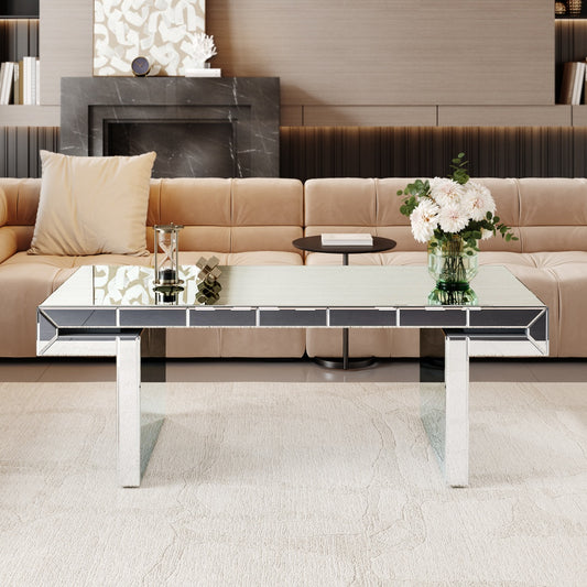 Crystal Coffie Table with Fluted Tempered Glass Light Luxury Style