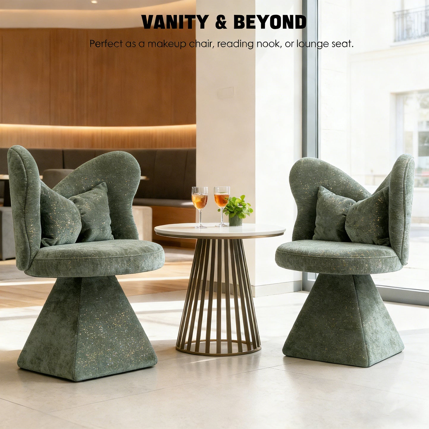 Modern Vanity Chair With Butterfly Back, Swivel Accent Chair