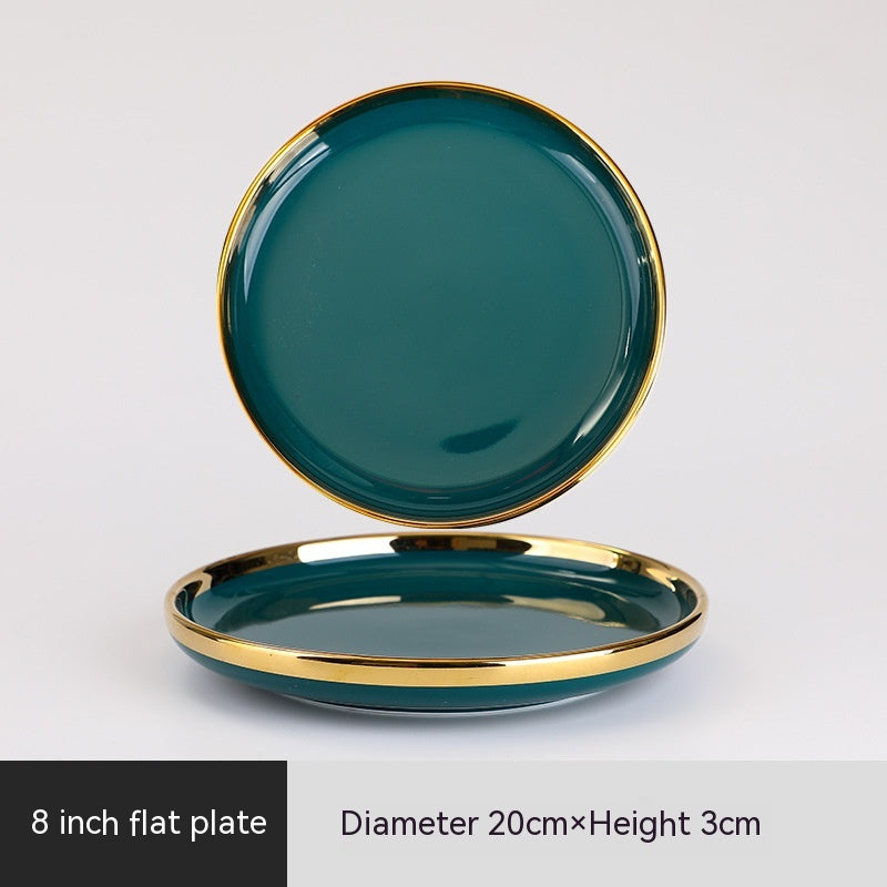 Ceramic Bowl Suit Peacock Green Plate Dinner