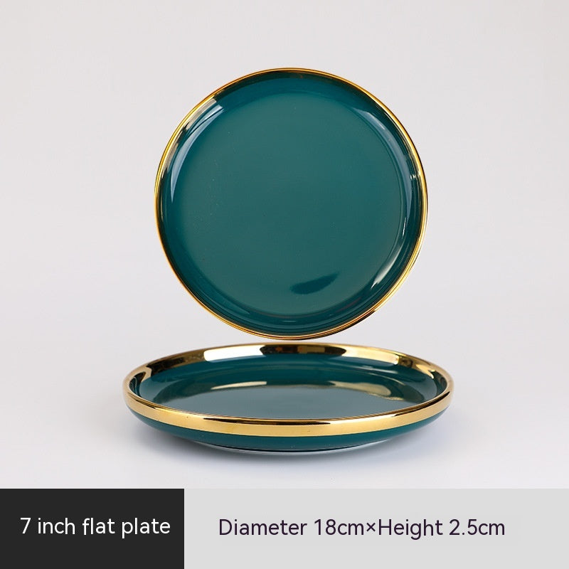 Ceramic Bowl Suit Peacock Green Plate Dinner