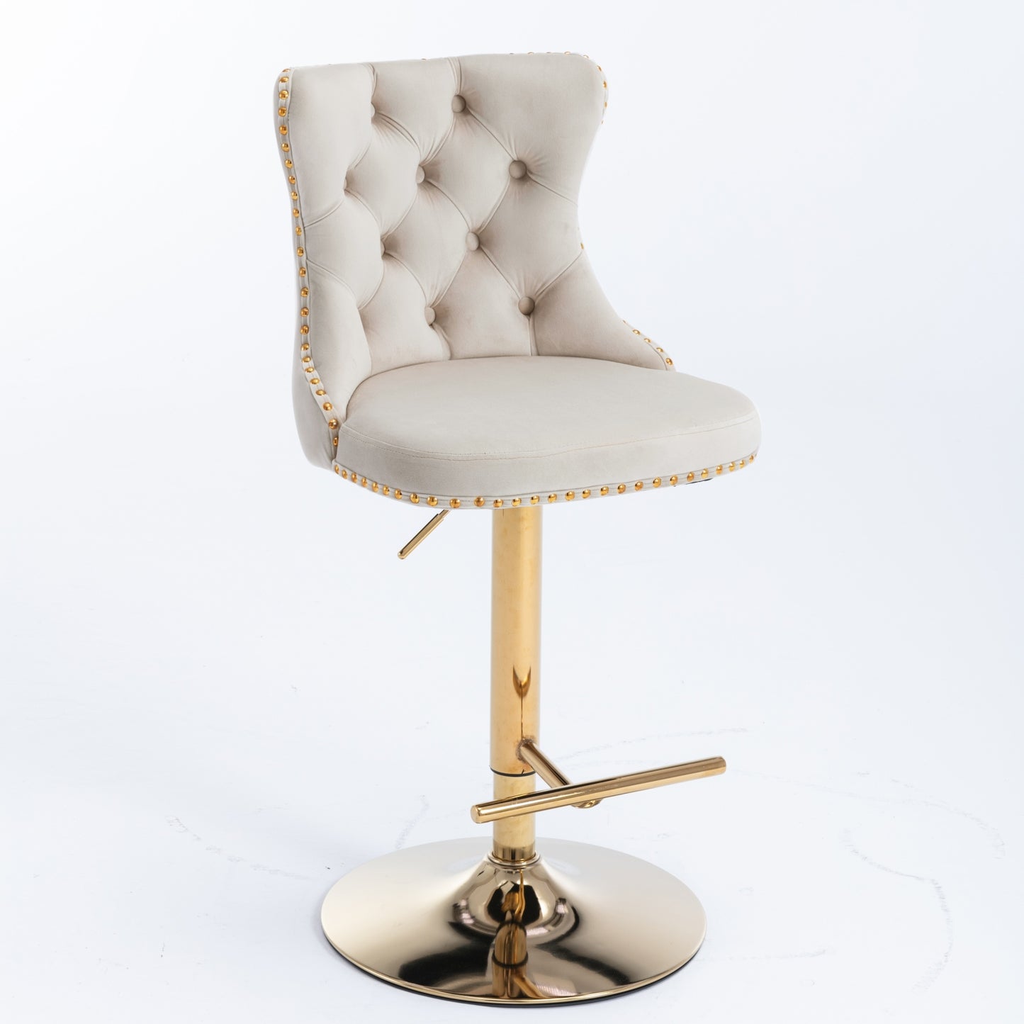 A&A Furniture,Golden Swivel Velvet Barstools Adjusatble Seat Height From 25-33 Inch