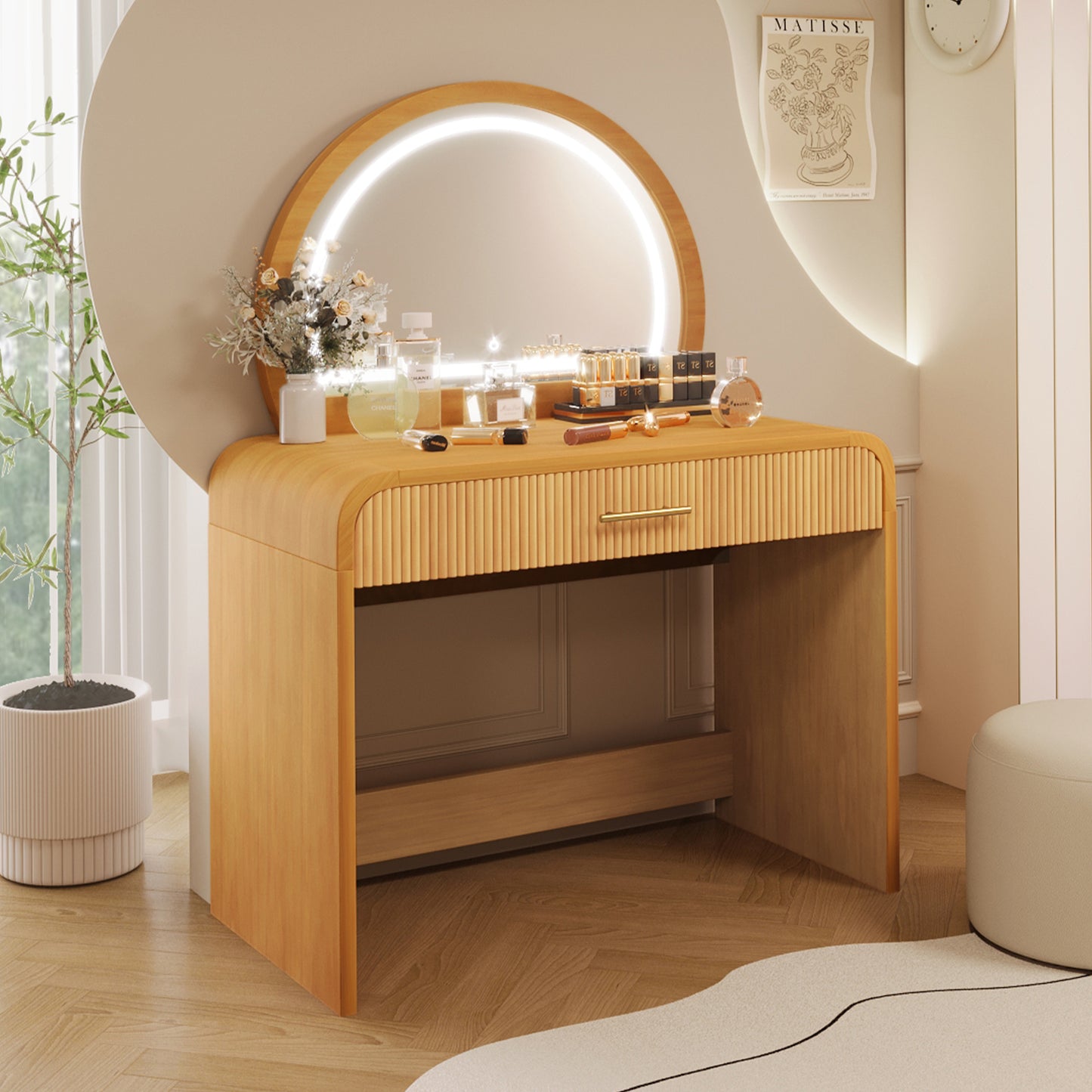 Makeup Vanity Table With Mirror Touch Screen Lighted Natural