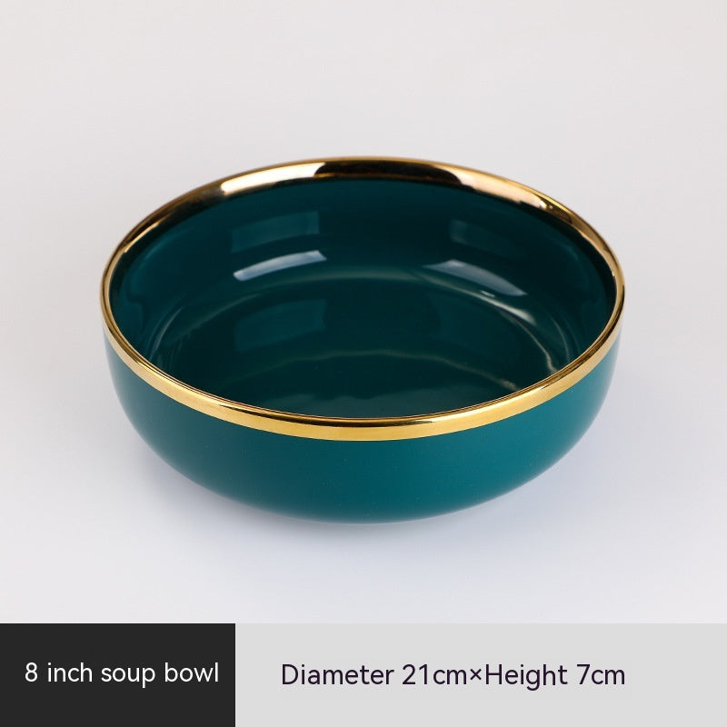 Ceramic Bowl Suit Peacock Green Plate Dinner