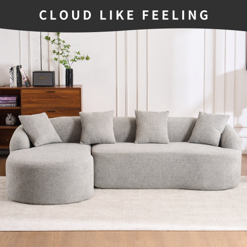 L COMPRESSION SOFA Combining Chaise Longue With 3-seater, Chenille Fabric