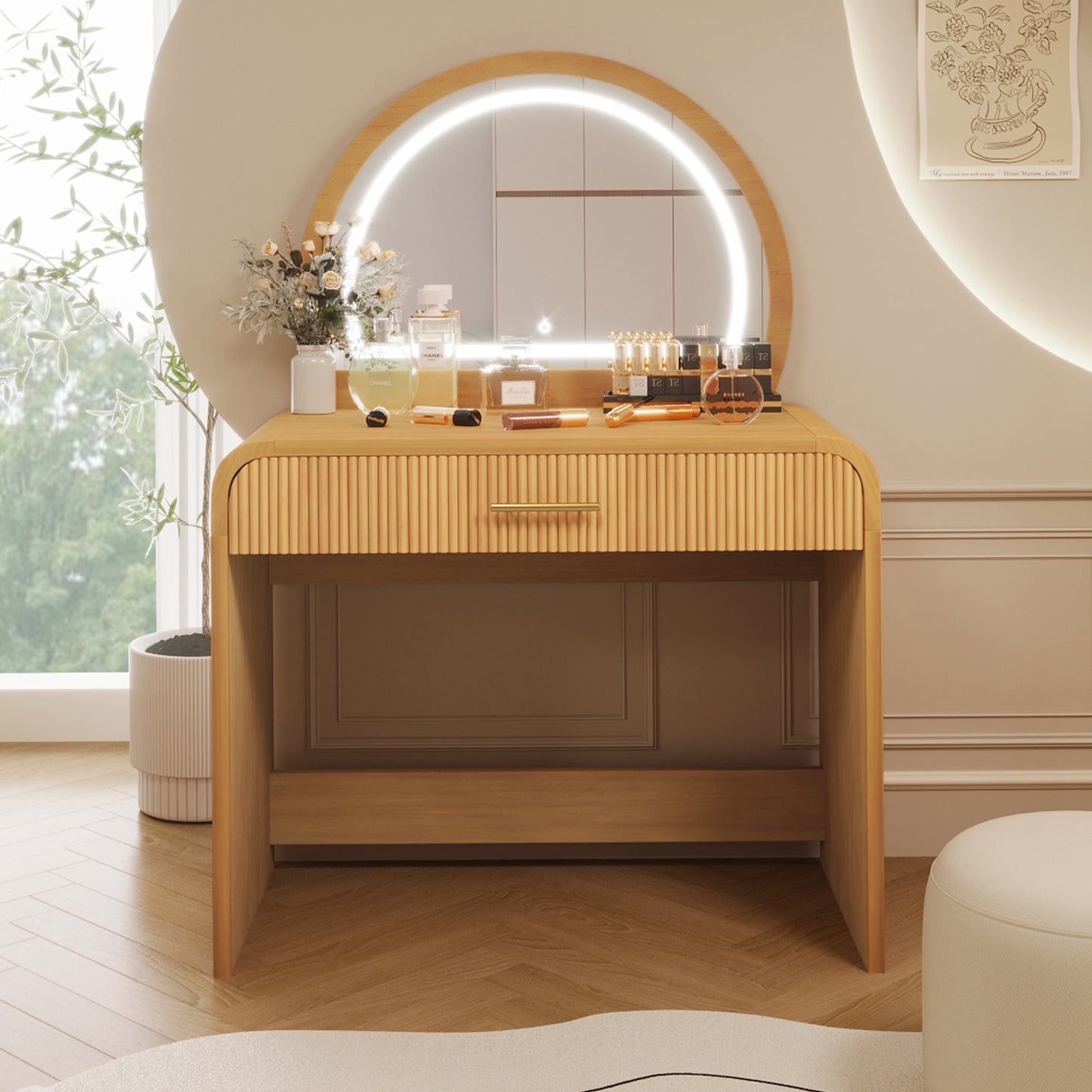 Makeup Vanity Table With Mirror Touch Screen Lighted Natural
