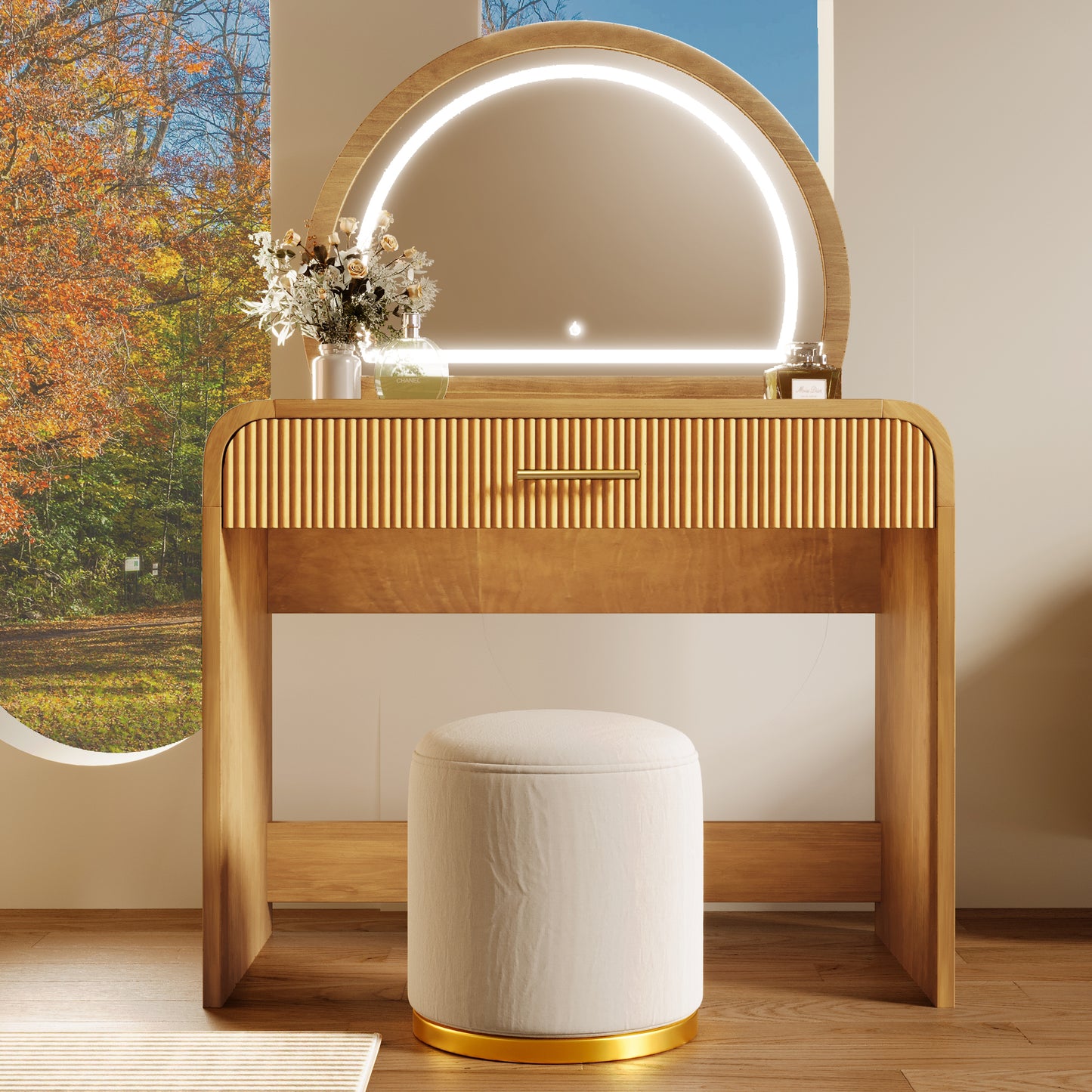 Makeup Vanity Table With Mirror Touch Screen Lighted Natural
