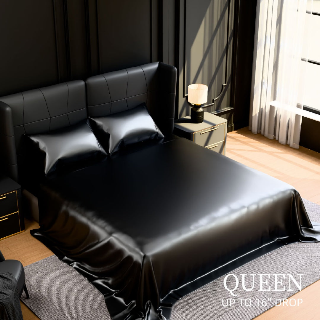 Satin Bed Sheets, Queen Size Sheets Sets Only, 4 Pcs Silky Bedding Set With 15 Inches Deep Pocket For Mattress Queen, Black
