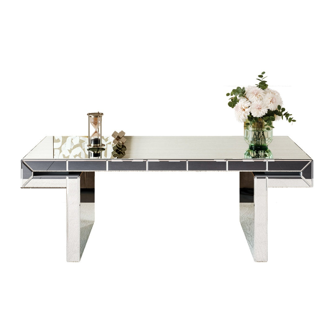 Crystal Coffie Table with Fluted Tempered Glass Light Luxury Style