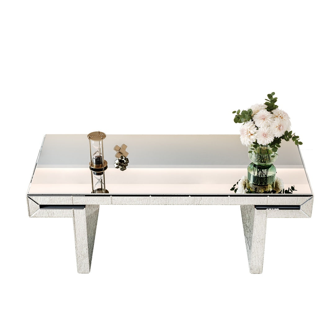 Crystal Coffie Table with Fluted Tempered Glass Light Luxury Style
