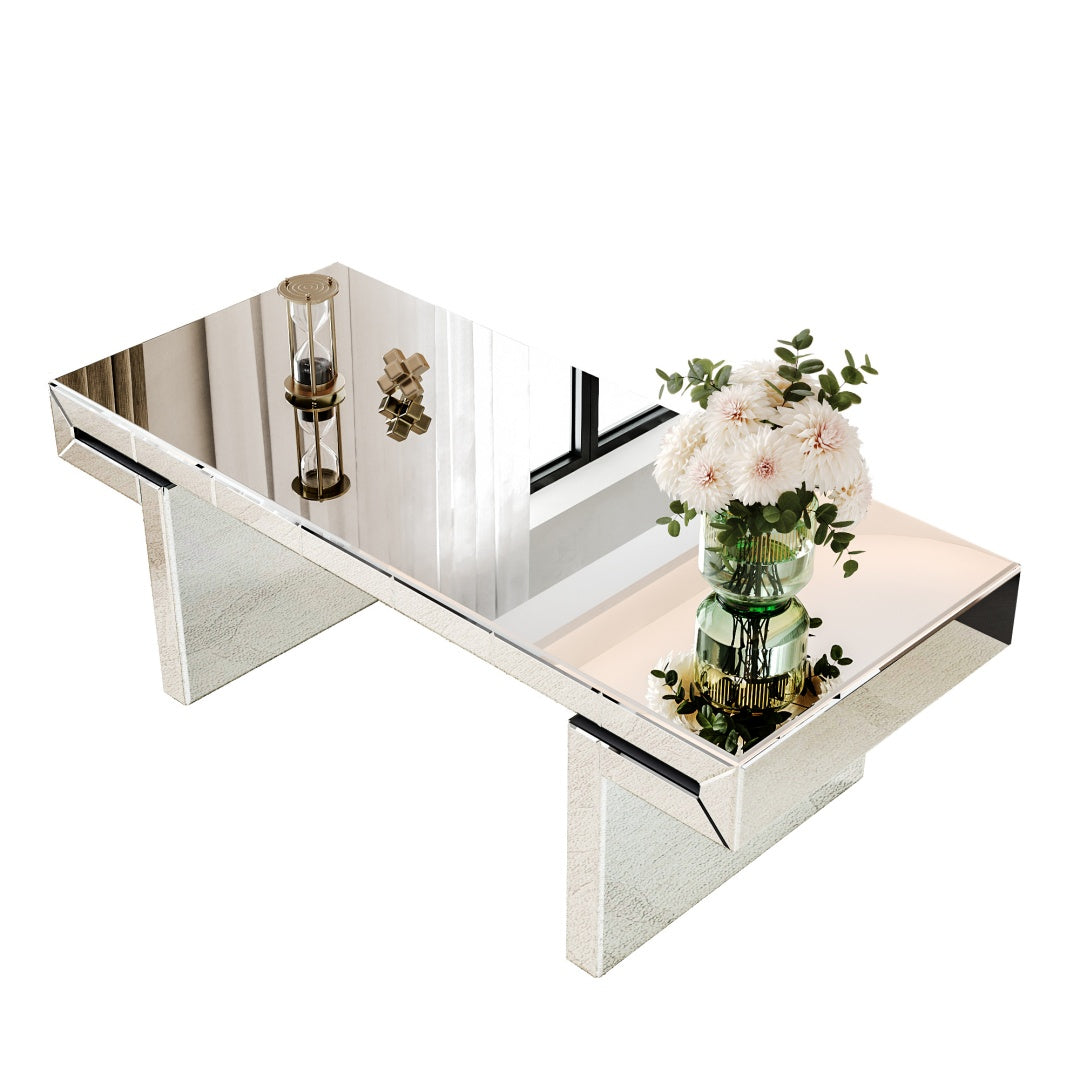Crystal Coffie Table with Fluted Tempered Glass Light Luxury Style