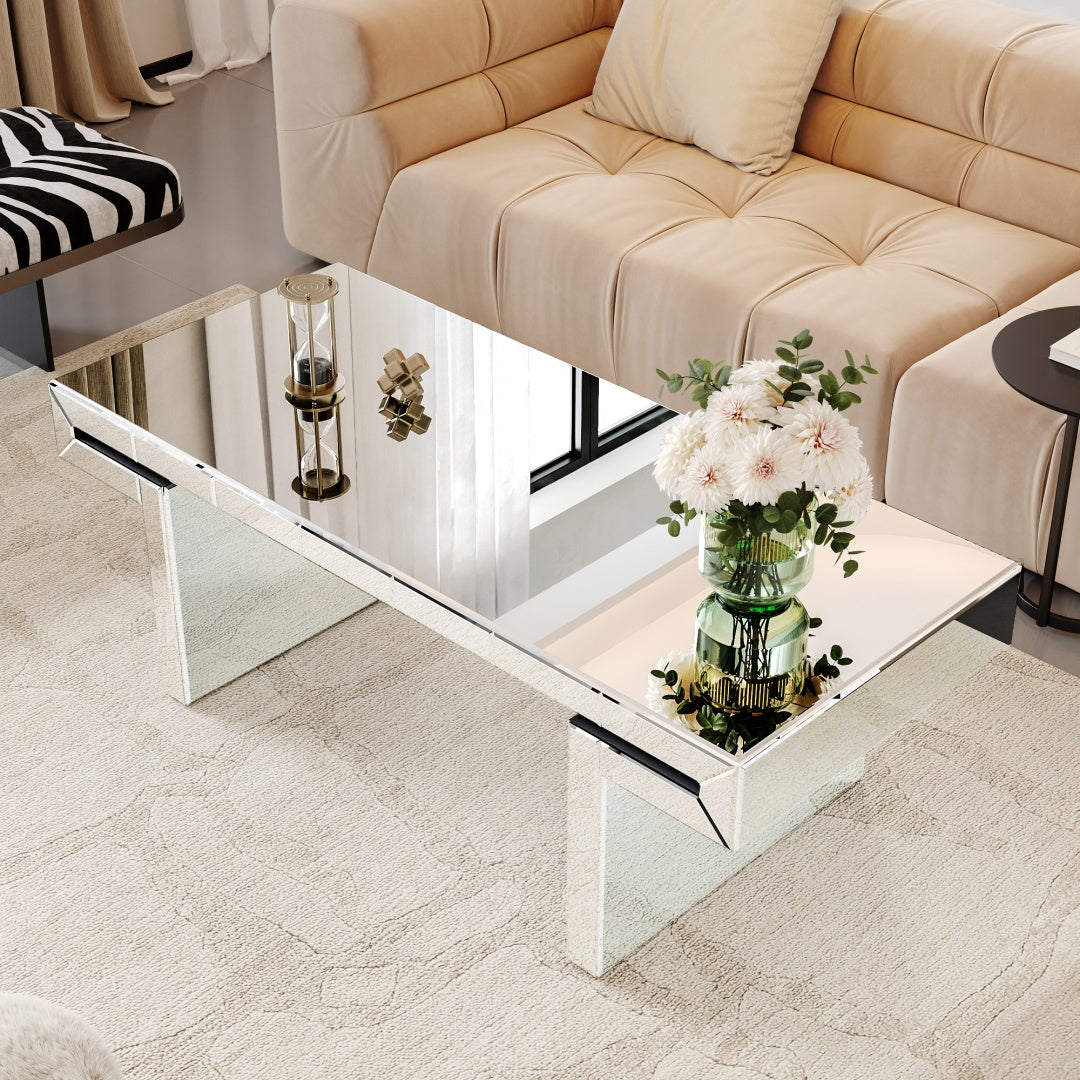 Crystal Coffie Table with Fluted Tempered Glass Light Luxury Style