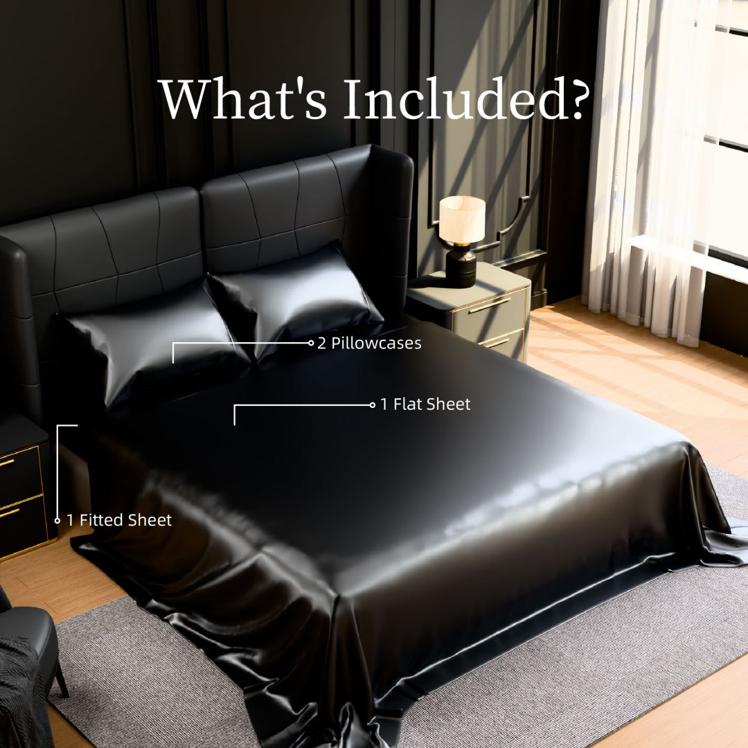 Satin Bed Sheets, Queen Size Sheets Sets Only, 4 Pcs Silky Bedding Set With 15 Inches Deep Pocket For Mattress Queen, Black