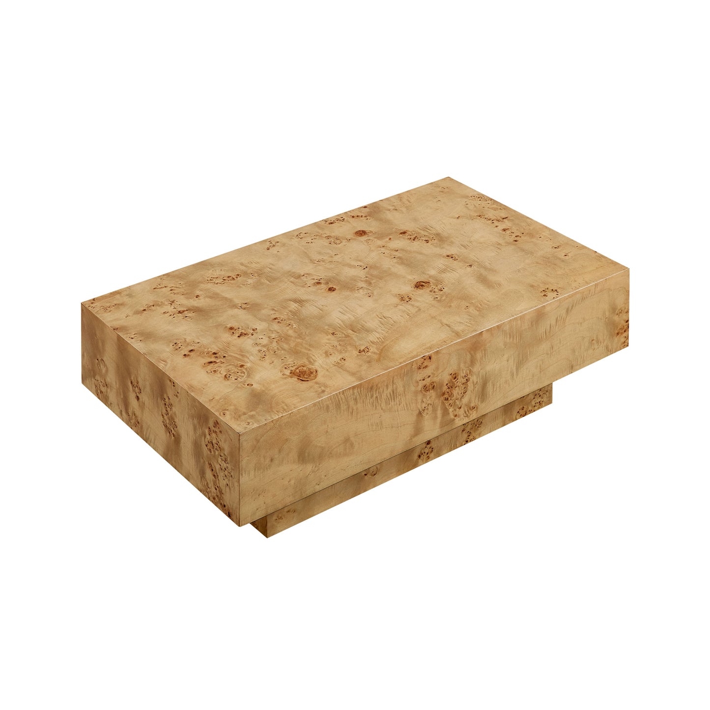 43.31 Inch Burl Wood Veneer Coffee Table,Rectangle Mid-Century Modern Table For Living Room,Coffee Table With Sturdy MDF Pedestal For Office,Apartment,Natural