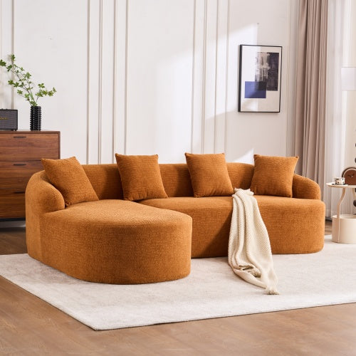 L COMPRESSION SOFA Combining Chaise Longue With 3-seater, Chenille Fabric