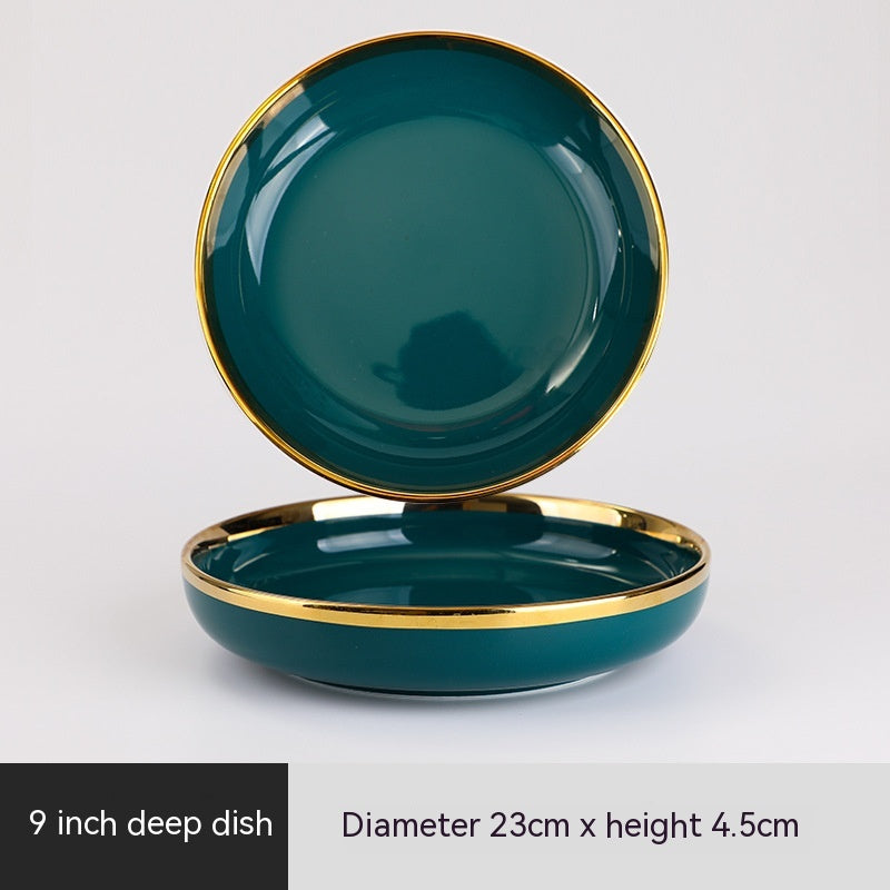 Ceramic Bowl Suit Peacock Green Plate Dinner